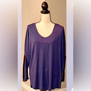 Women's Seven7 Purple/Black Stripe Dolman Sleeve V-Neck Top/Shirt,Extra Large XL